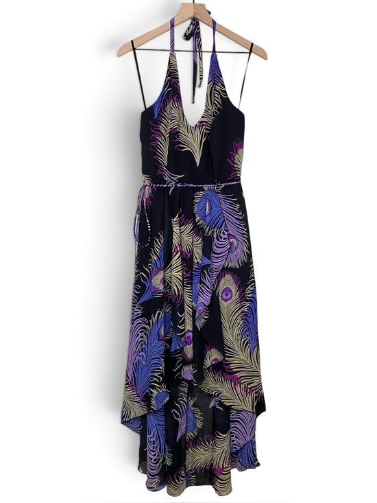 Boston Proper Dresses & Skirts - Boston Proper Peacock Halter Maxi Dress High Low Flowy Chiffon V Neck Size 8